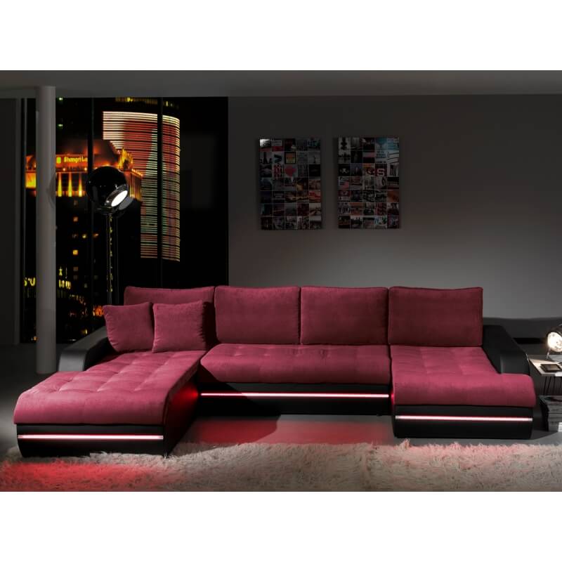 Canap D Angle Fixe Design En Tissu Aubergine Pu Noir Alamak Matelpro