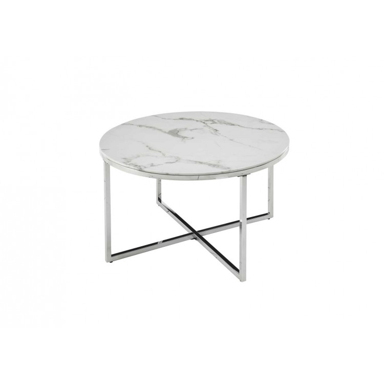 Table basse ronde moderne en verre aspect marbre Marianne