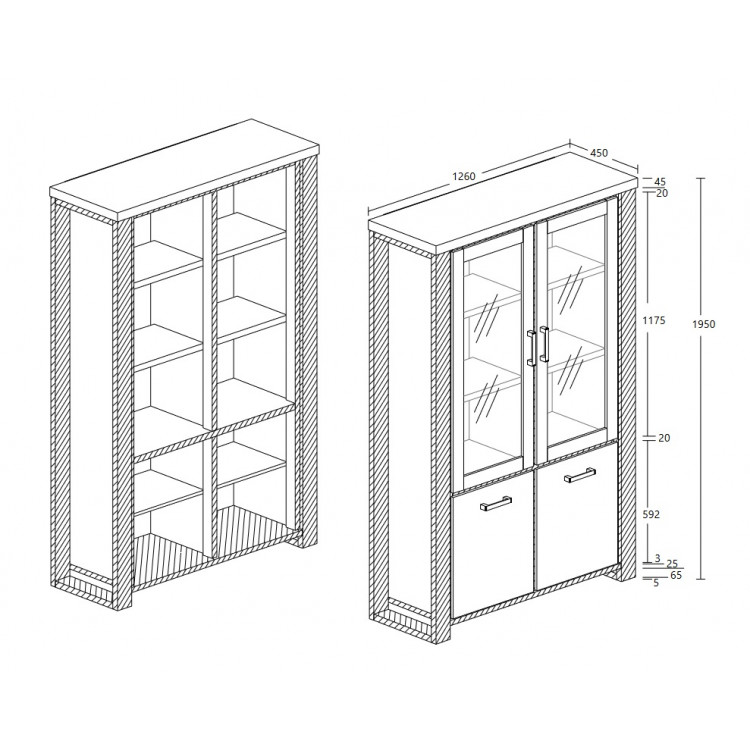 Vitrine NOAH de style industriel avec 3 portes et éclairage LED inclus