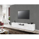 Meuble TV moderne 220 cm blanc laqué brillant Alienor