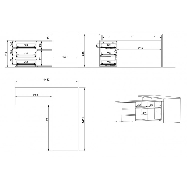 Bureau d'angle contemporain chêne/graphite Oleron