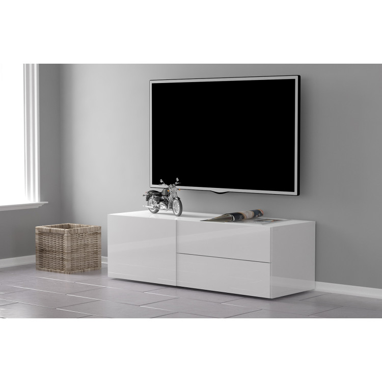 Meuble TV 1 porte/2 tiroirs moderne laqué 110 cm Melissane