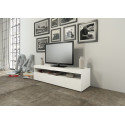 Meuble TV moderne 130 cm blanc laqué brillant Benedict