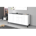 Buffet/bahut 3 portes/3 tiroirs blanc laqué brillant/ardoise Shine