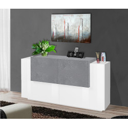 Buffet/bahut moderne blanc laqué brillant 4 portes Apollon