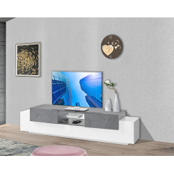 Meuble TV moderne 220 cm blanc laqué brillant Apollon