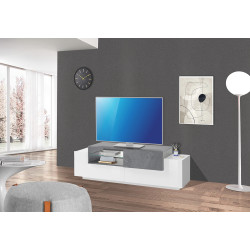 Meuble TV moderne 160 cm blanc laqué brillant Apollon