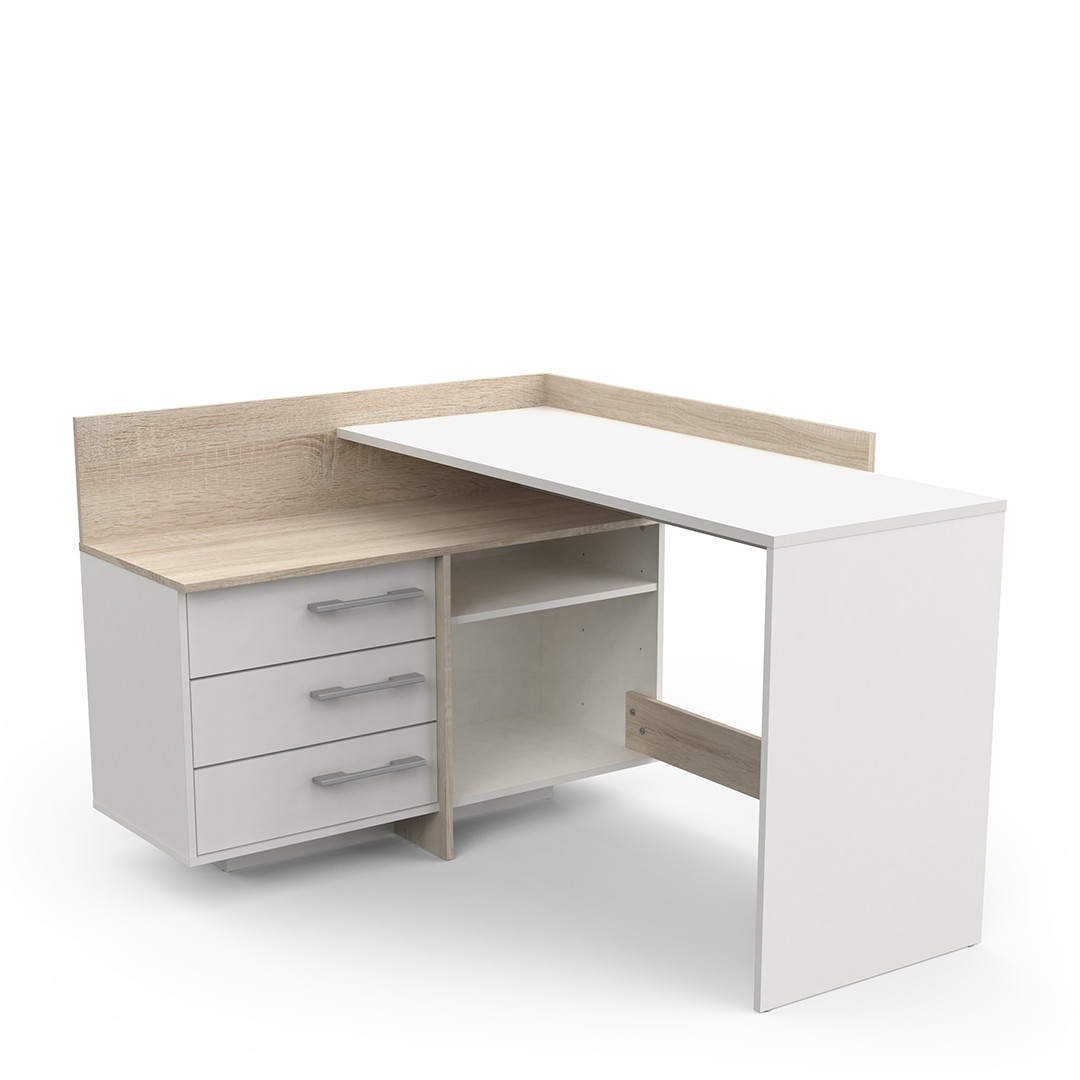Bureau d'angle Corner (petit) - chêne/blanc Moderne, Design