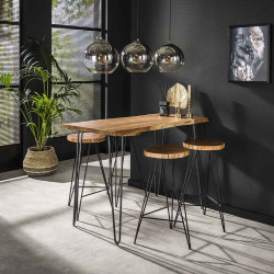 Table haute de style industriel, en bois de manguier et structure en metal  noir, modèle pliable