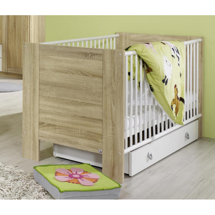 Lit Bebe A Barreaux Contemporain Chene Clair Blanc Ronco