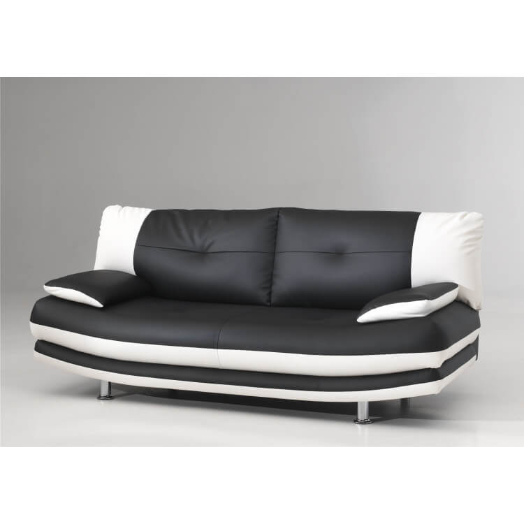 Canape Fixe Design 3 Places En Pu Coloris Noir Blanc Felicia