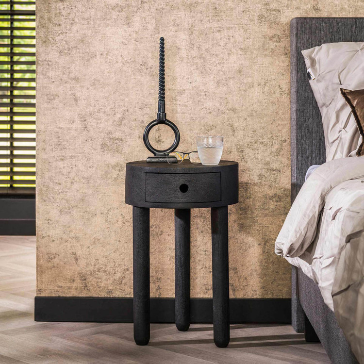 Chevet rond en bois d'acacia massif noir Glam