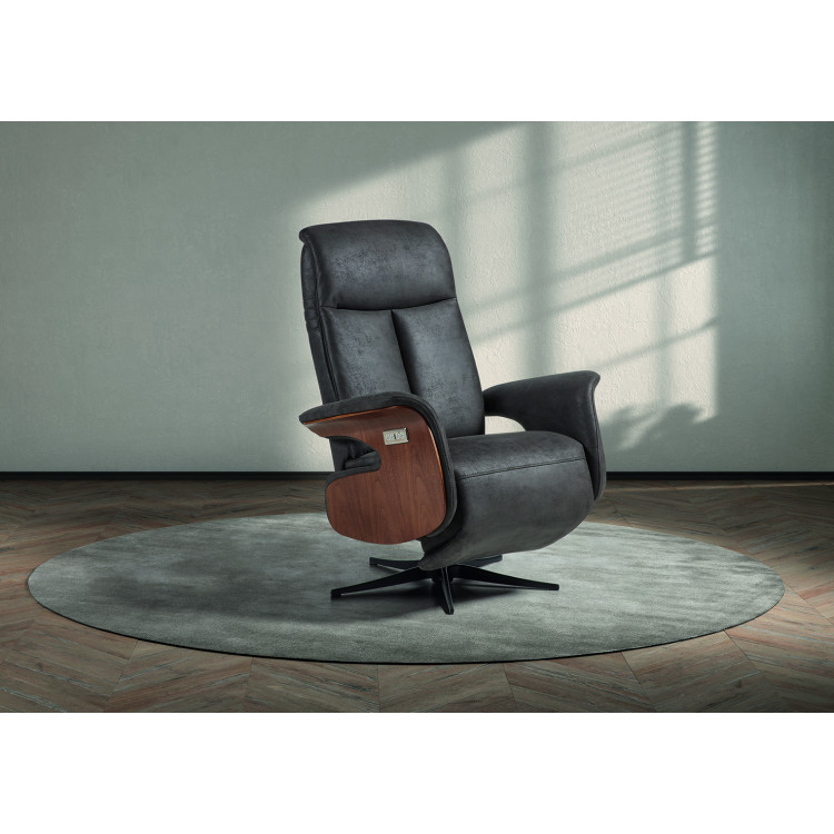 Fauteuil de relaxation électrique moderne en cuir anthracite Leonore