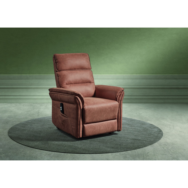 Fauteuil de relaxation électrique 2 moteurs en tissu cognac Manon