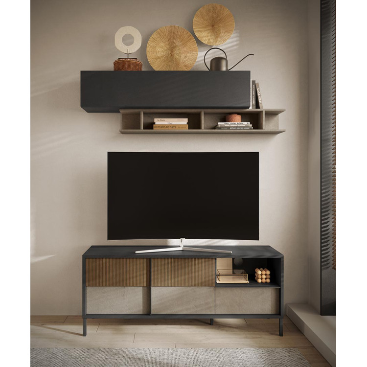 Meuble TV 156 cm chêne mercure/gris argile Evoria