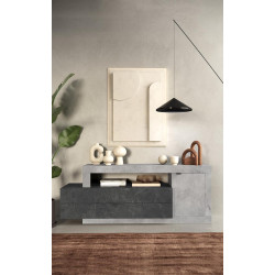 Meuble TV 1 porte/2 tiroirs gris foncé/gris béton Fribourg