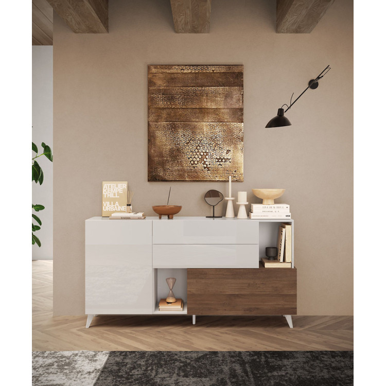 Buffet/bahut 181 cm chêne mercure/blanc laqué Minorka