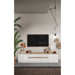 Meuble TV 205 cm blanc laqué/chêne cadiz Fantastic