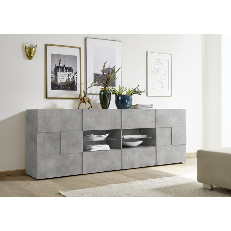 Buffet/bahut moderne 2 portes/4 tiroirs gris béton Milenor