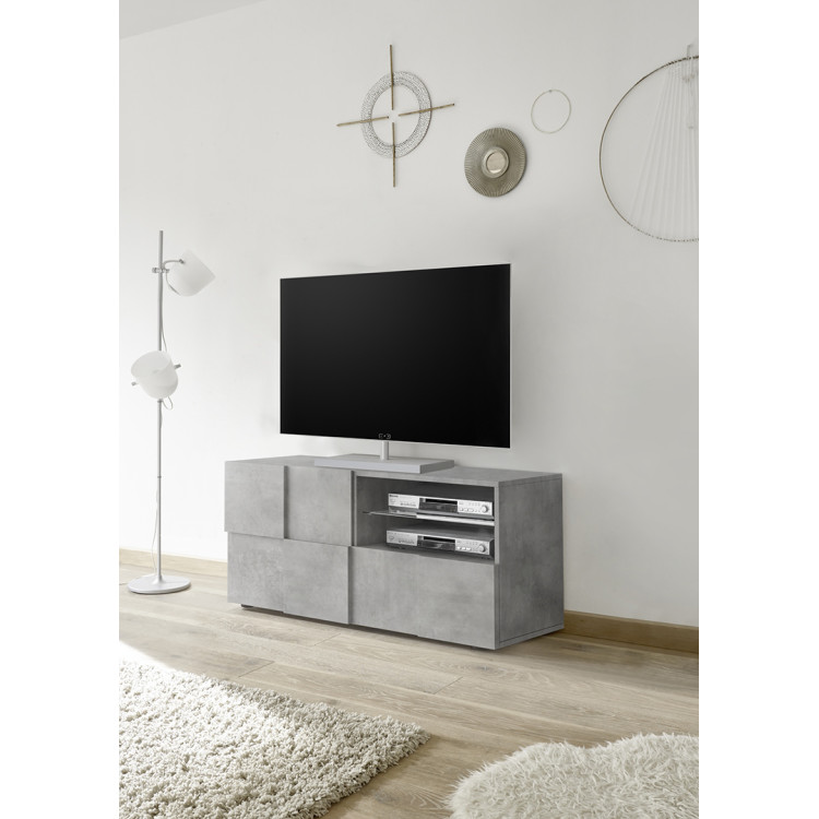 Meuble TV 121 cm moderne gris béton Milenor