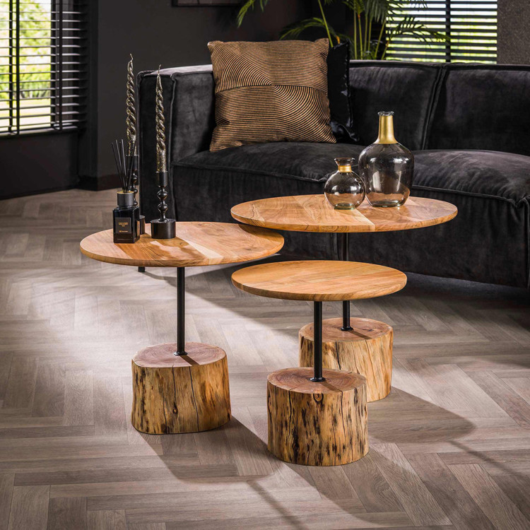 Tables basses rondes en acacia massif naturel Foresto (lot de 3)