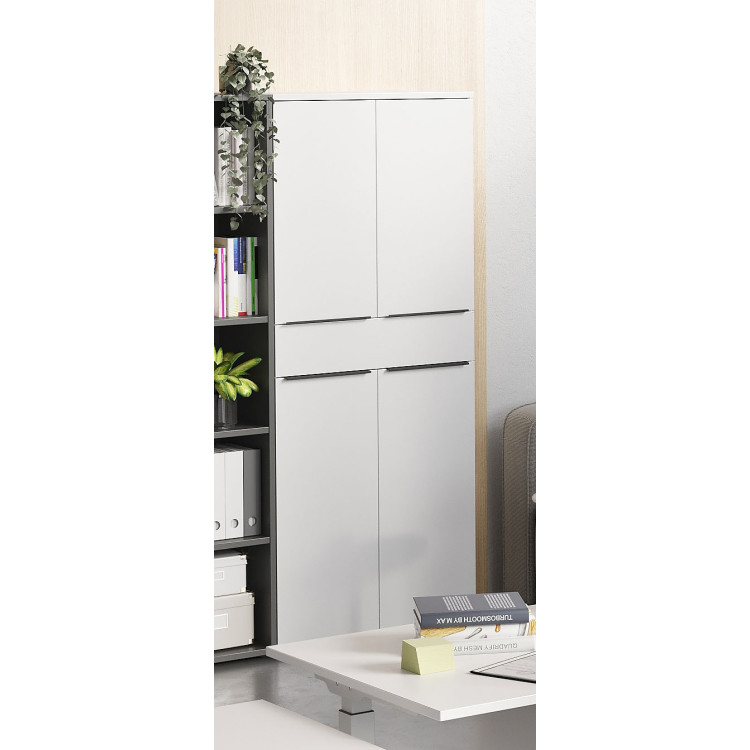 Armoire haute de bureau blanche 4 portes/1 tiroirs Maily