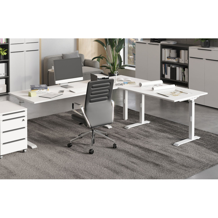 Bureau d'angle réglable en hauteur blanc Maily