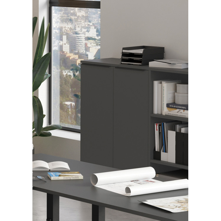 Armoire basse de bureau 2 portes graphite Maily