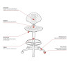 Chaise d'atelier ergonomique sur roulettes en PU noir Tecka