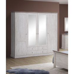 Armoire adulte contemporaine 4 portes chêne blanc/marron Maxime