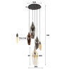 Suspension moderne 5 lampes en verre tricolore Lucia