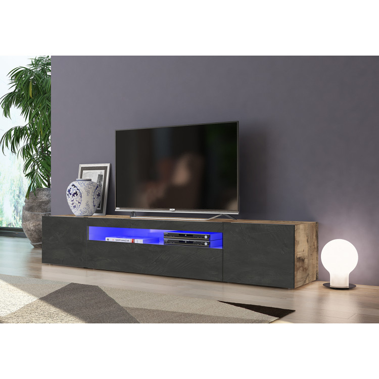 Meuble TV moderne 200 cm érable/gris ardoise Indila