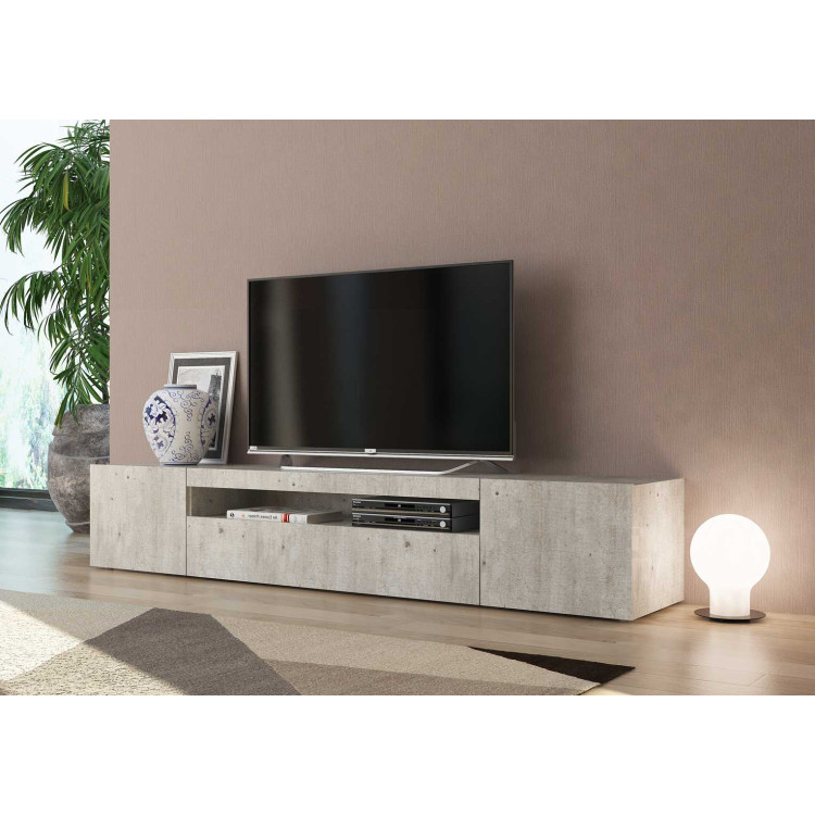 Meuble TV moderne 200 cm gris béton Adilah