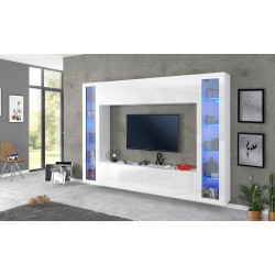 Ensemble TV mural moderne 4 éléments blanc laqué brillant Maroussia