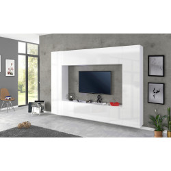 Banc TV moderne blanc laqué brillant Maroussia