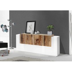 Buffet/bahut moderne blanc laqué brillant/érable 200 cm Apollon