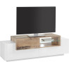 Meuble TV moderne 160 cm blanc laqué brillant/érable Apollon