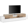 Meuble TV moderne 220 cm blanc laqué brillant/érable Apollon