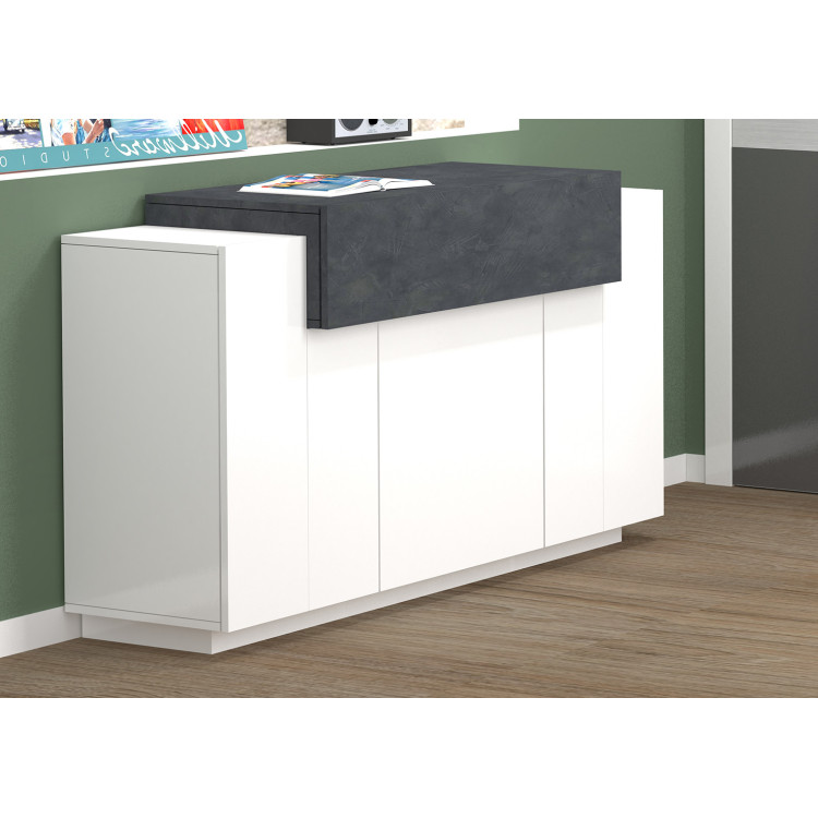 Buffet/bahut moderne 140 cm blanc laqué brillant/ardosie Corsiva