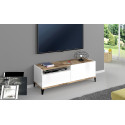 Meuble TV moderne 120 cm blanc laqué brillant/érable Shine