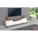 Meuble TV moderne 160 cm blanc laqué brillant/érable Shine