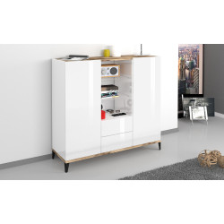 Buffet haut moderne blanc laqué brillant/érable Shine