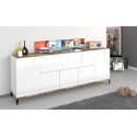 Buffet/bahut 200 cm moderne blanc laqué brillant/érable Shine