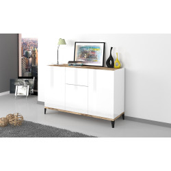 Buffet/bahut moderne 120 cm blanc laqué brillant/érable Shine