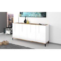 Buffet/bahut moderne 160 cm blanc laqué brillant/érable Shine