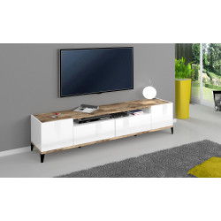 Meuble TV moderne 200 cm blanc laqué brillant/érable Shine