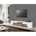 Meuble TV moderne 220 cm blanc laqué brillant/érable Alienor