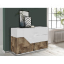 Buffet/bahut moderne 140 cm blanc laqué brillant/érable Alienor