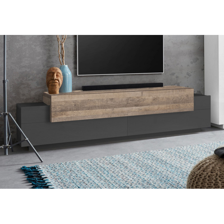 Meuble TV moderne 200 cm anthracite/chêne Corso