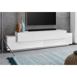 Meuble TV moderne 200 cm blanc laqué brillant Corso